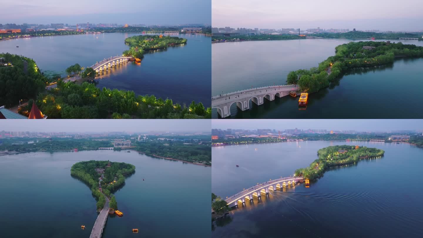 唐山南湖·开滦旅游景区九孔桥夜景航拍