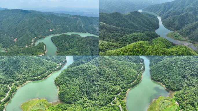 4K航拍深山原始森林湖泊水库嵩山峻岭3