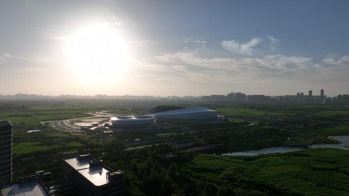 航拍襄阳全民体育运动中心东津新区城市风光