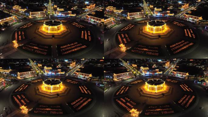 新疆特克斯八卦城夜景航拍
