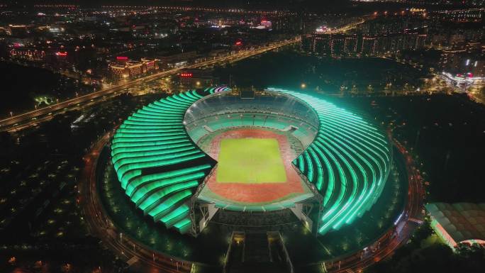福建奥林匹克体育中心4k夜景航拍