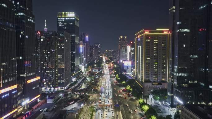 航拍城市夜景道路