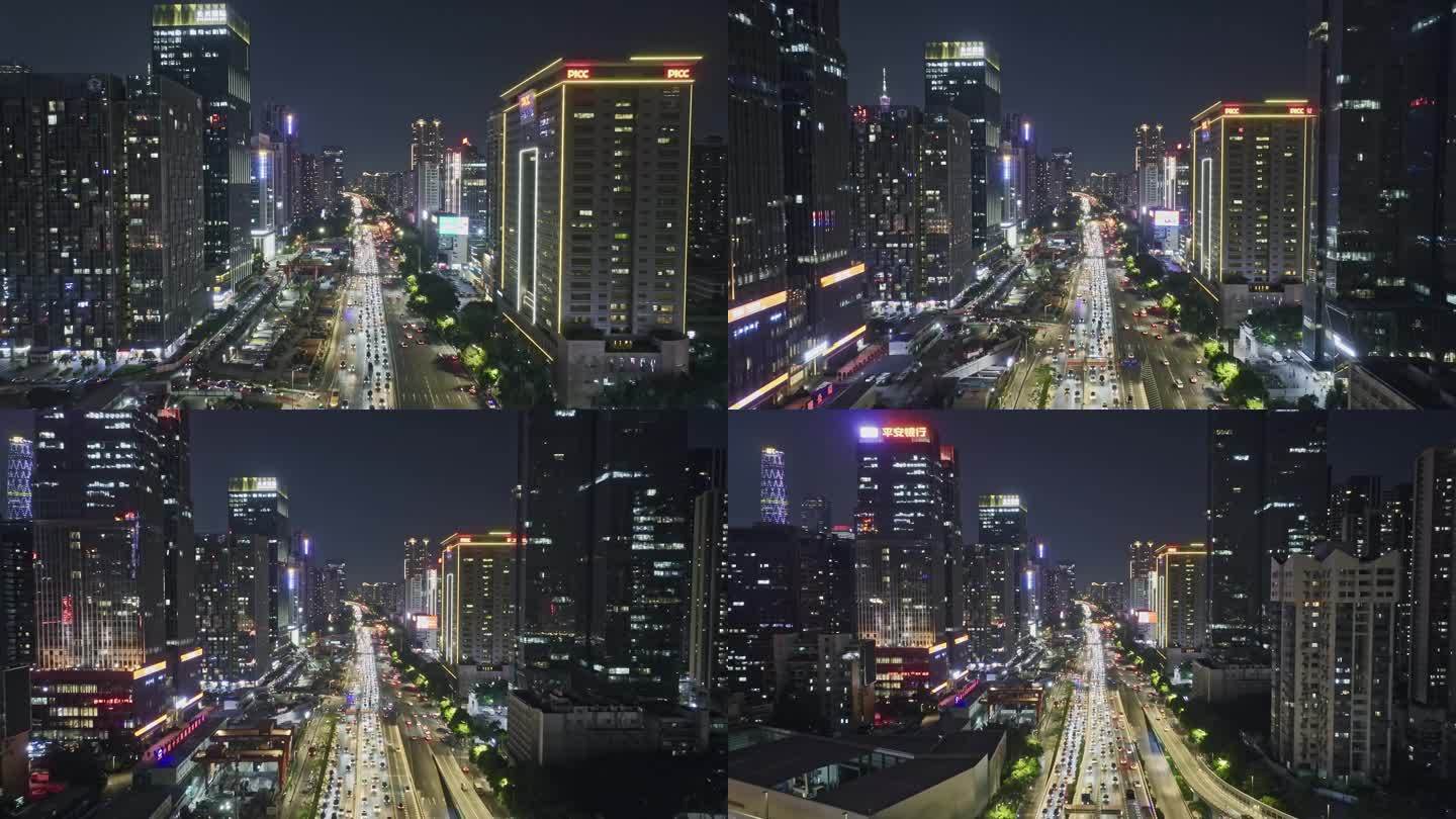 航拍城市夜景道路