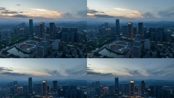 杭州未来科技城金融中心EFC航拍夜景延时