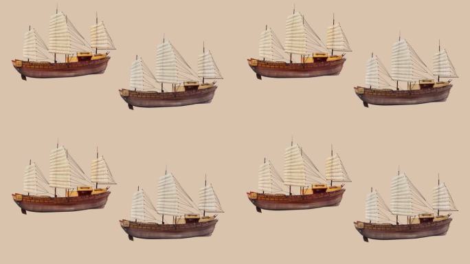 古代船升帆元素透明通道+无限循环