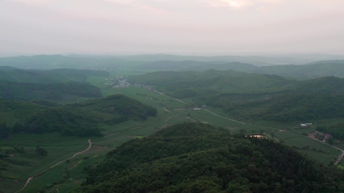 沈阳苏家屯新农村森林盘山道日落航拍