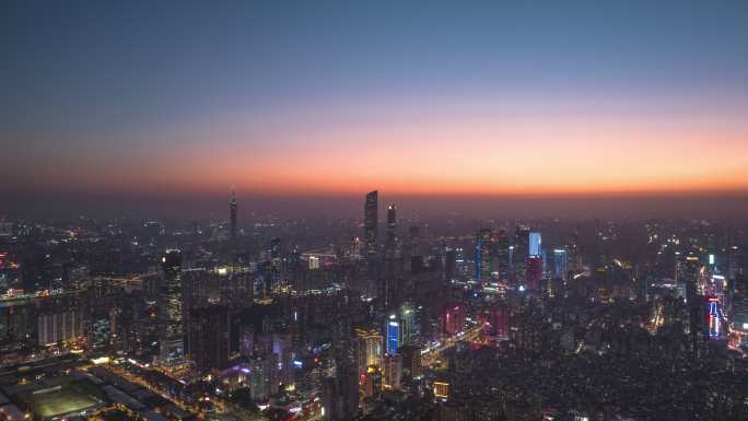超高清航拍广州天河日转夜延时摄影风光
