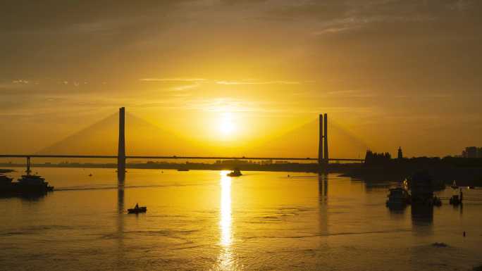 长江大桥延时素材夕阳落日空镜头4K素材