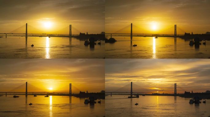 长江大桥延时素材夕阳落日空镜头4K素材