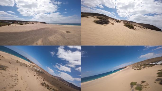 FPV穿越机航拍海浪沙滩西班牙兰萨罗特岛