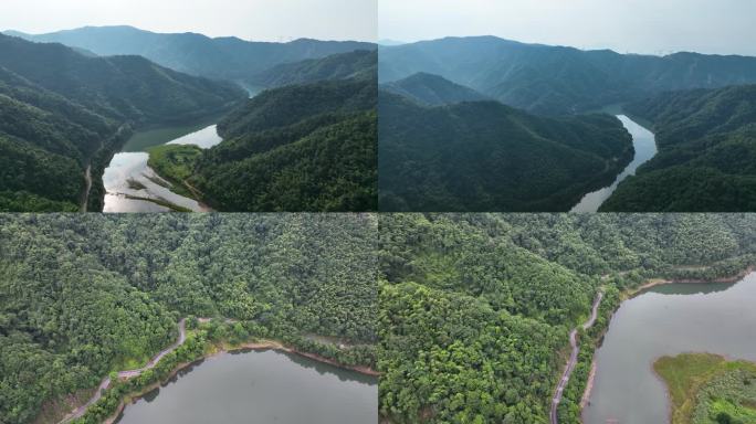 4K航拍深山原始森林湖泊水库嵩山峻岭5