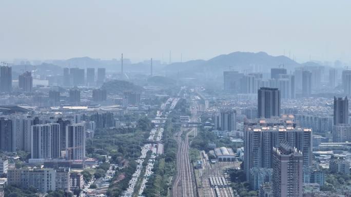 超高清长焦航拍广州天河城市天际线城市风光