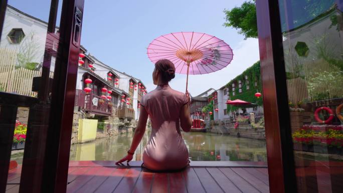 江南美女山塘街游船 文艺清新小资婉约古典