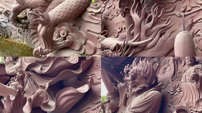 古刹佛像雕刻菩萨罗汉水池仙池乌龟摇