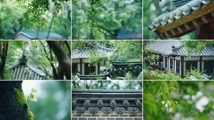 唯美下雨屋檐滴水雨后江南古建筑风景空境