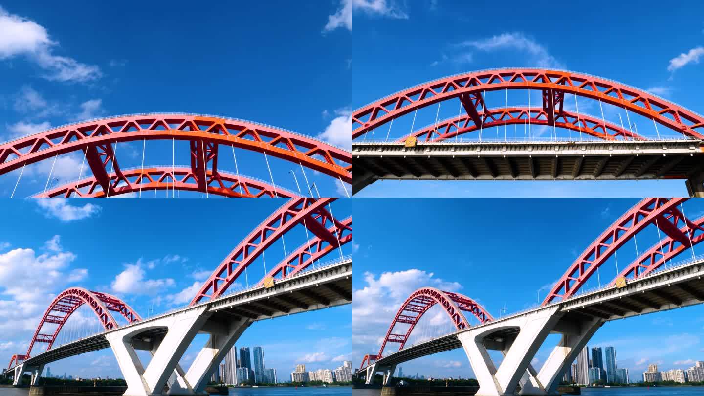 蓝天白云下的广州新光大桥延时4k视频