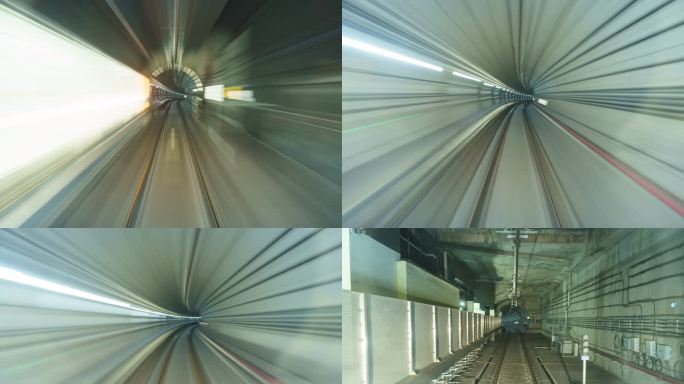 地铁内部隧道轨道成都地铁隧道穿梭延时摄影