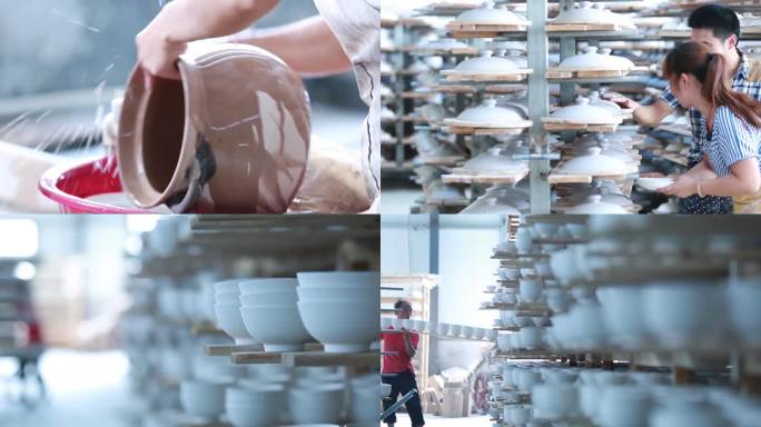实拍陶瓷厂陶瓷器皿生产
