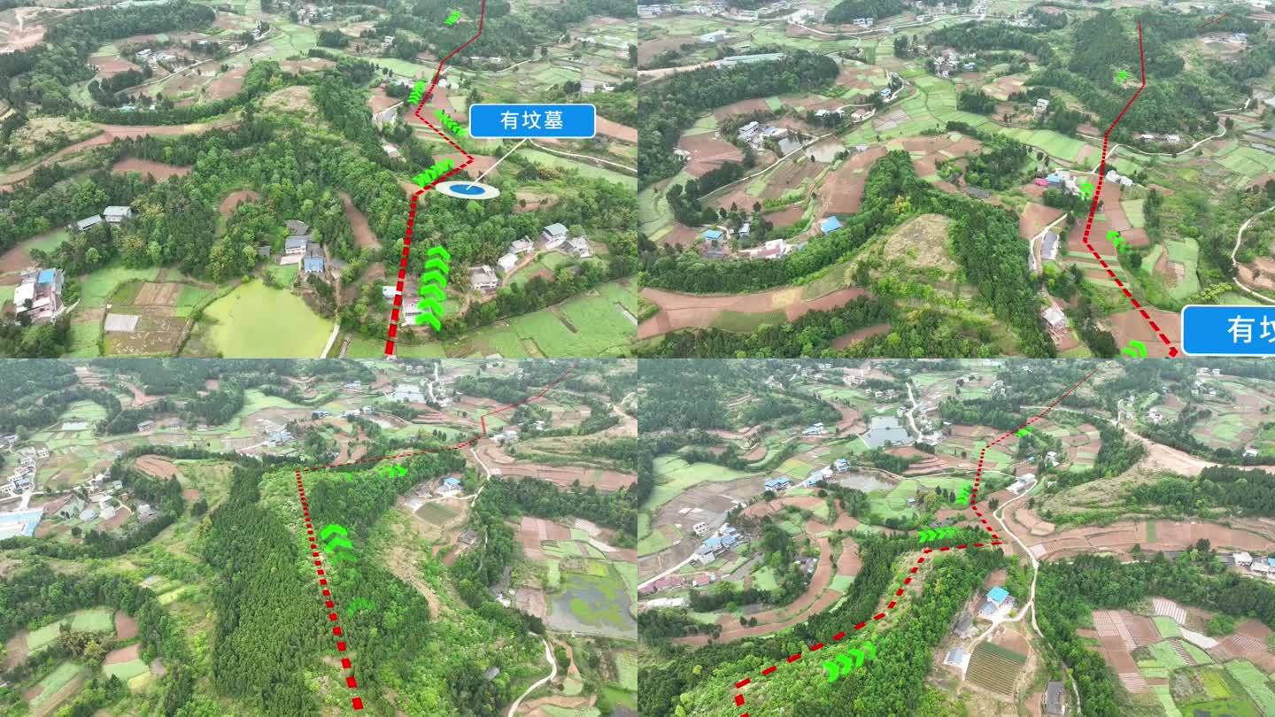 农村航拍油气管道公路规划线条动画