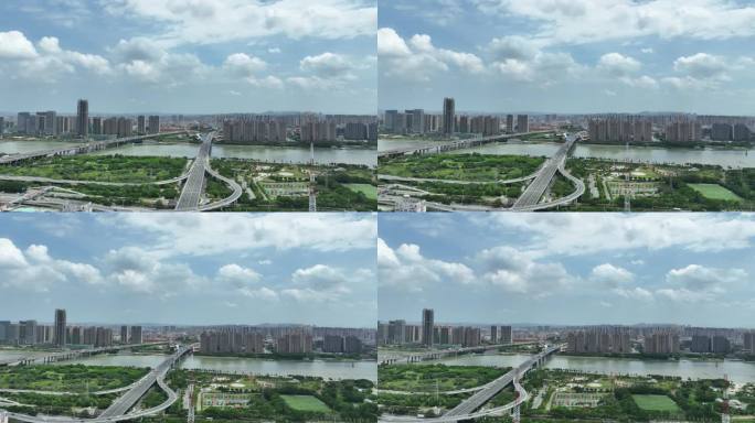 泉州刺桐大桥航拍城市交通晋江两岸经济发展