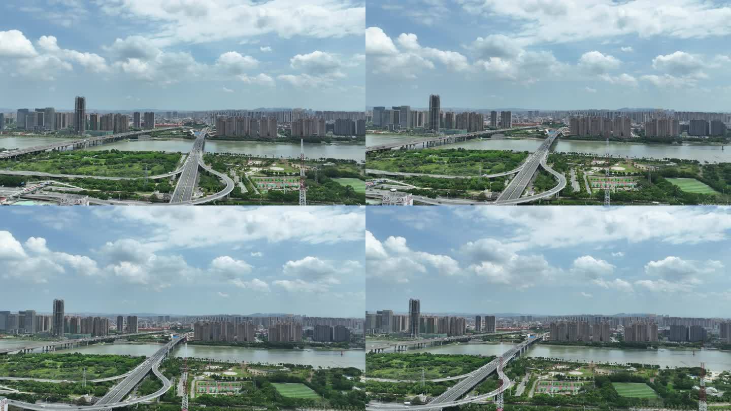 泉州刺桐大桥航拍城市交通晋江两岸经济发展