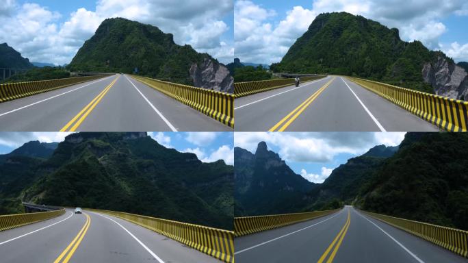 驾驶高架桥高速路上 车辆行驶群山大山风景