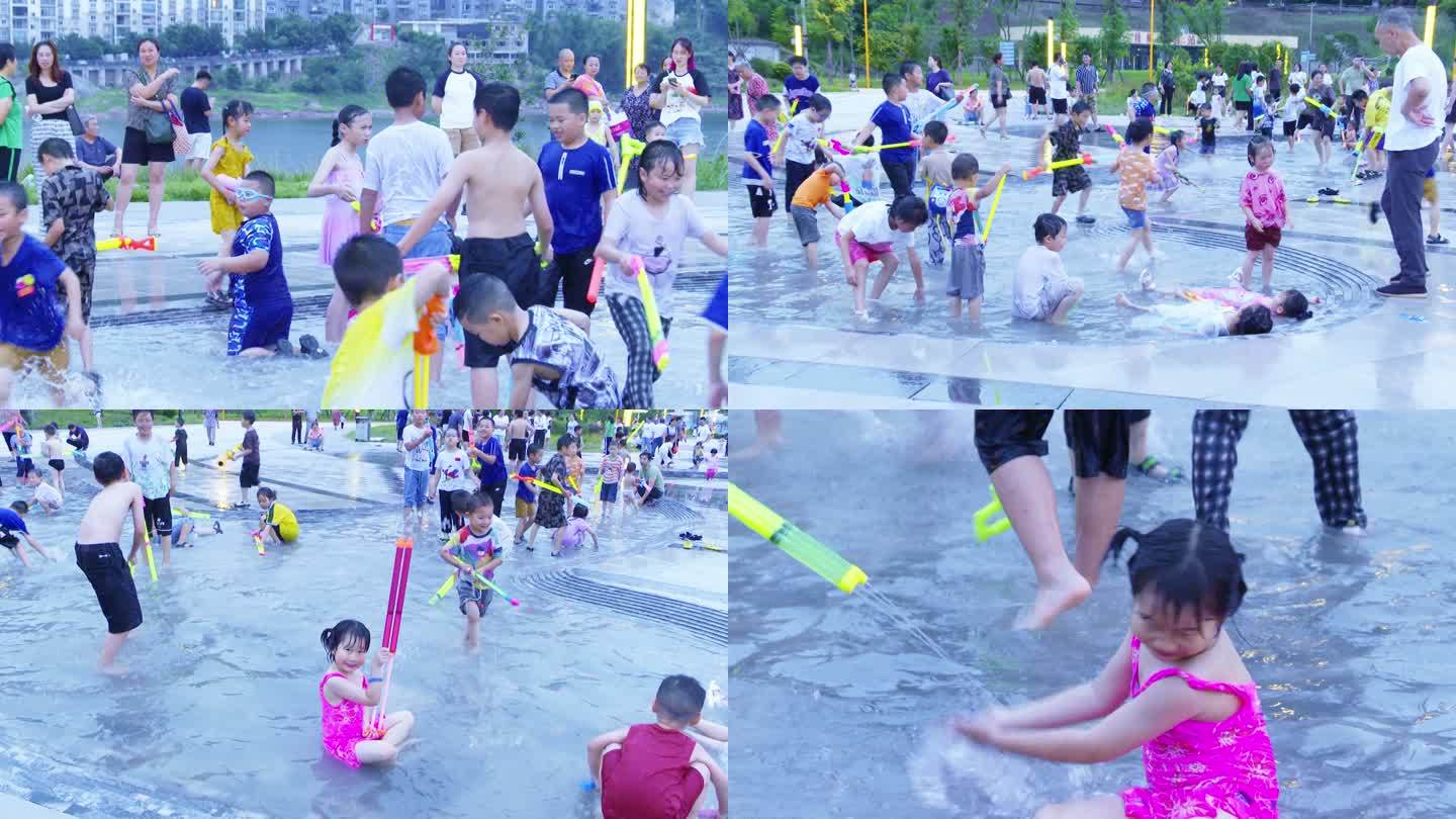 4K实拍夏日酷暑儿童戏水玩水多组镜头