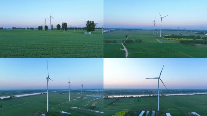中国华能风力发电和麦田风车航拍空镜1