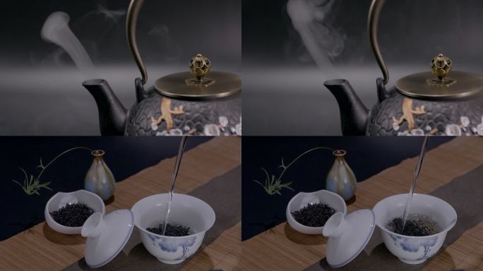 茶茶道茶艺冲茶日式铁壶烧水意境