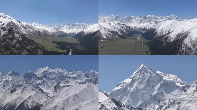 新疆美景、雪山、蓝天白云、航拍、4k