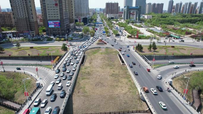 吉林城市街景车流建筑风光吉林大桥航拍