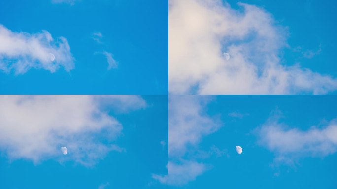 日落前的白云掠过月亮延时摄影 蓝天