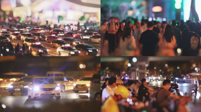 烟火气移轴城市街道行人汽车车流人流实拍