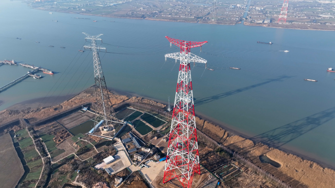 航拍电力设施高压电塔世界最高输电铁塔