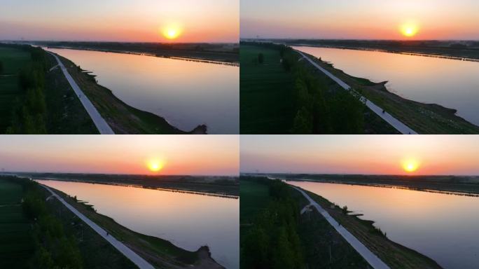 夕阳日落下的金堤河台前阳谷交界处1