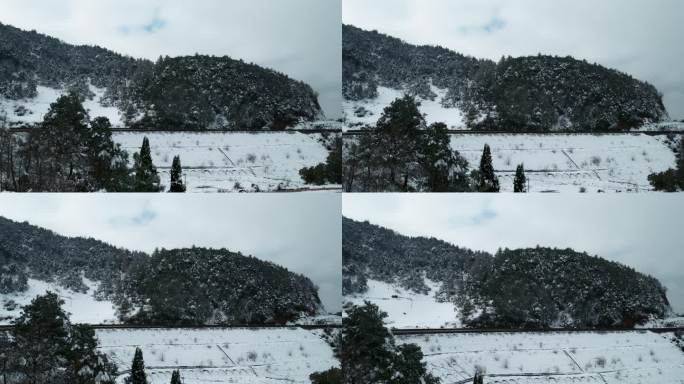 冬季雪景自然风光视频残雪覆盖雪山公路汽车