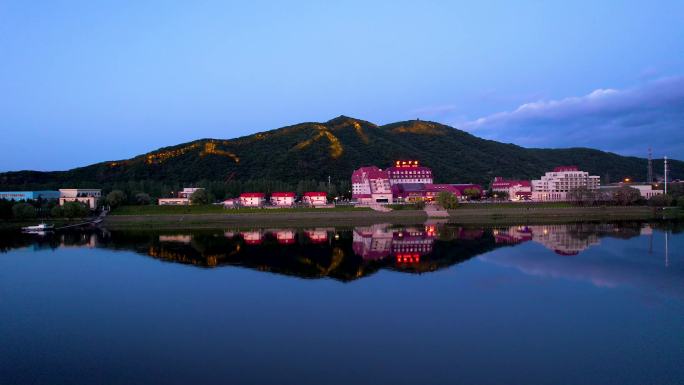 吉林龙潭山夜景巨龙松花江城市风光航拍