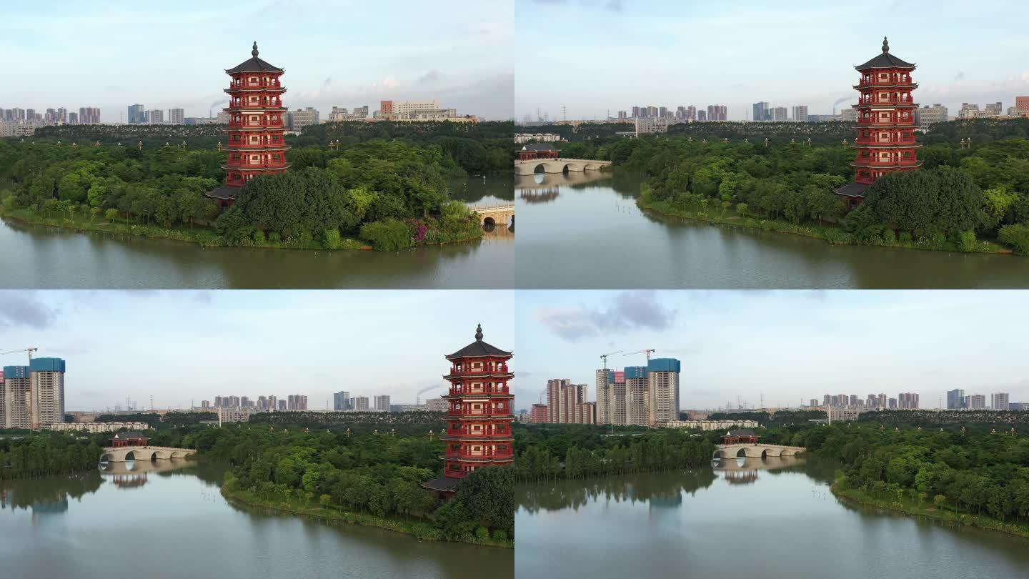航拍广东东莞华阳湖湿地公园自然风光