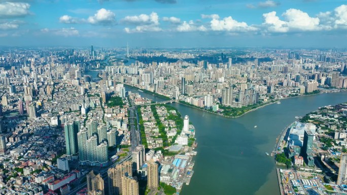广州航拍大景 三江汇聚 白鹅潭商圈
