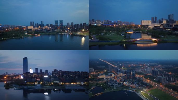 成都兴隆湖夜景航拍4k