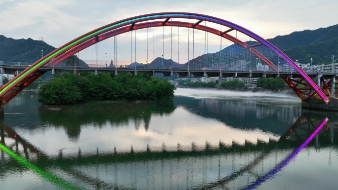 航拍杭州市建德市新安江镇夜景