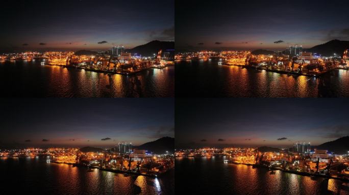 货运港口码头夜景航拍