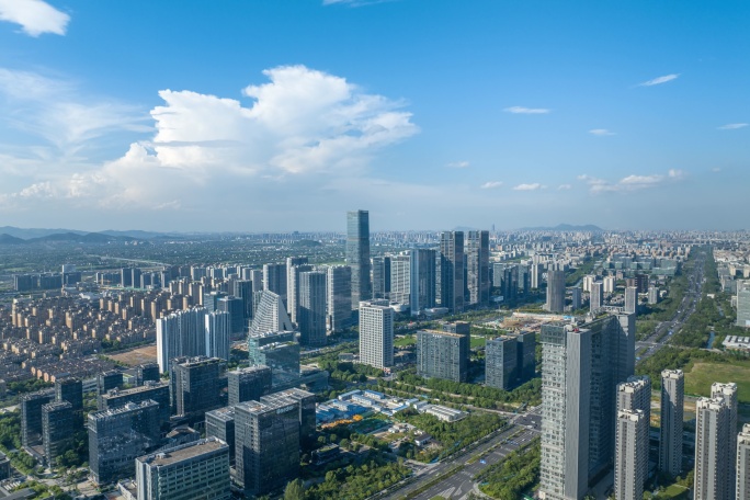 杭州未来科技城文一西路金融中心延时航拍