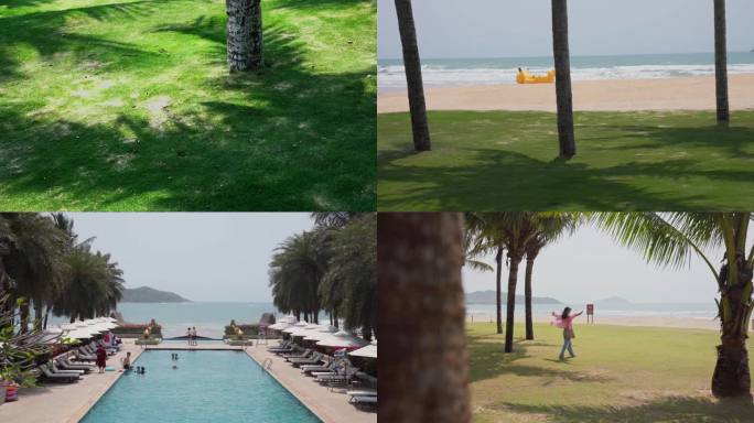 海南万宁艾美酒店沙滩椰树林视频素材