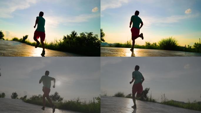 日落时跑步奔跑晨练健康活动向阳而生拼搏光
