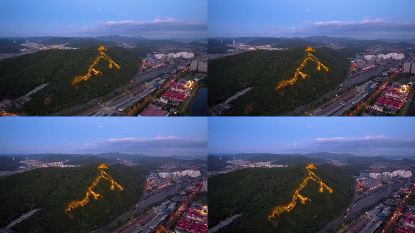 吉林龙潭山夜景巨龙松花江城市风光航拍