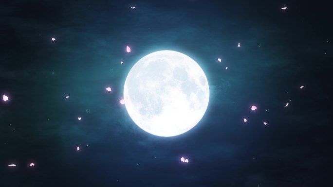 蓝色月亮粉色花瓣循环背景视频
