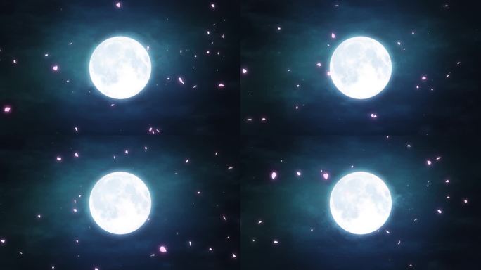 蓝色月亮粉色花瓣循环背景视频