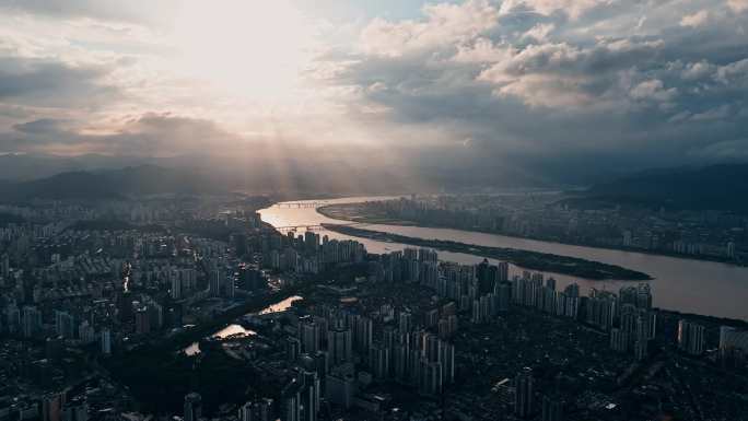 温州瓯江清晨航拍