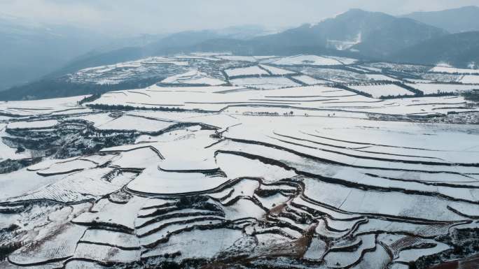 冬季雪景自然风光视频积雪覆盖田野勾勒线条